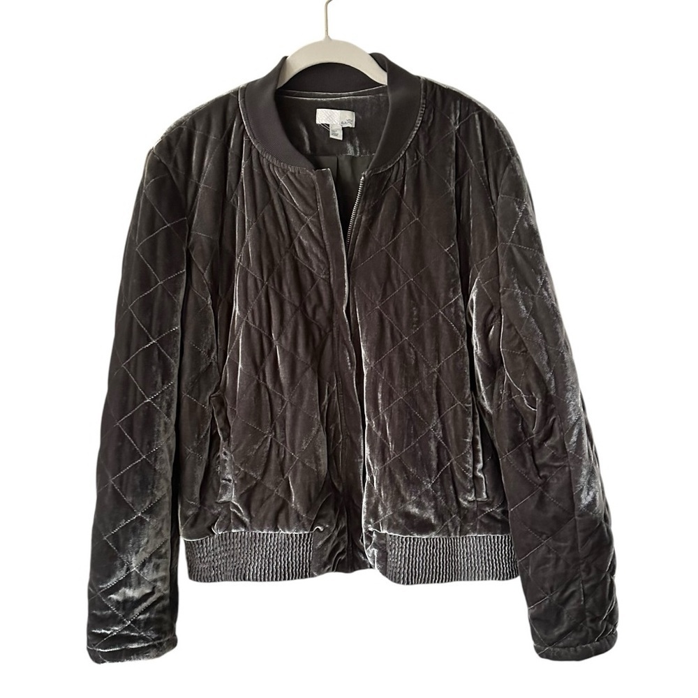 14th & Union Velvet Bomber Jacket Charcoal Gray Gunmetal Women’s XL - Picture 8 of 14